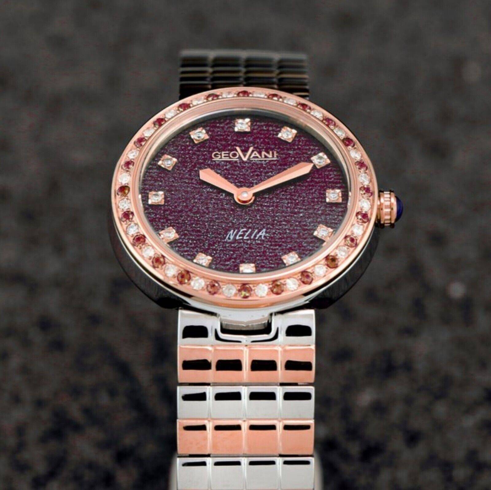 Geovani Nella • Swiss Watch • Diamonds & Red Saphire • 020ct/0.14 GOL577-SR-D-55