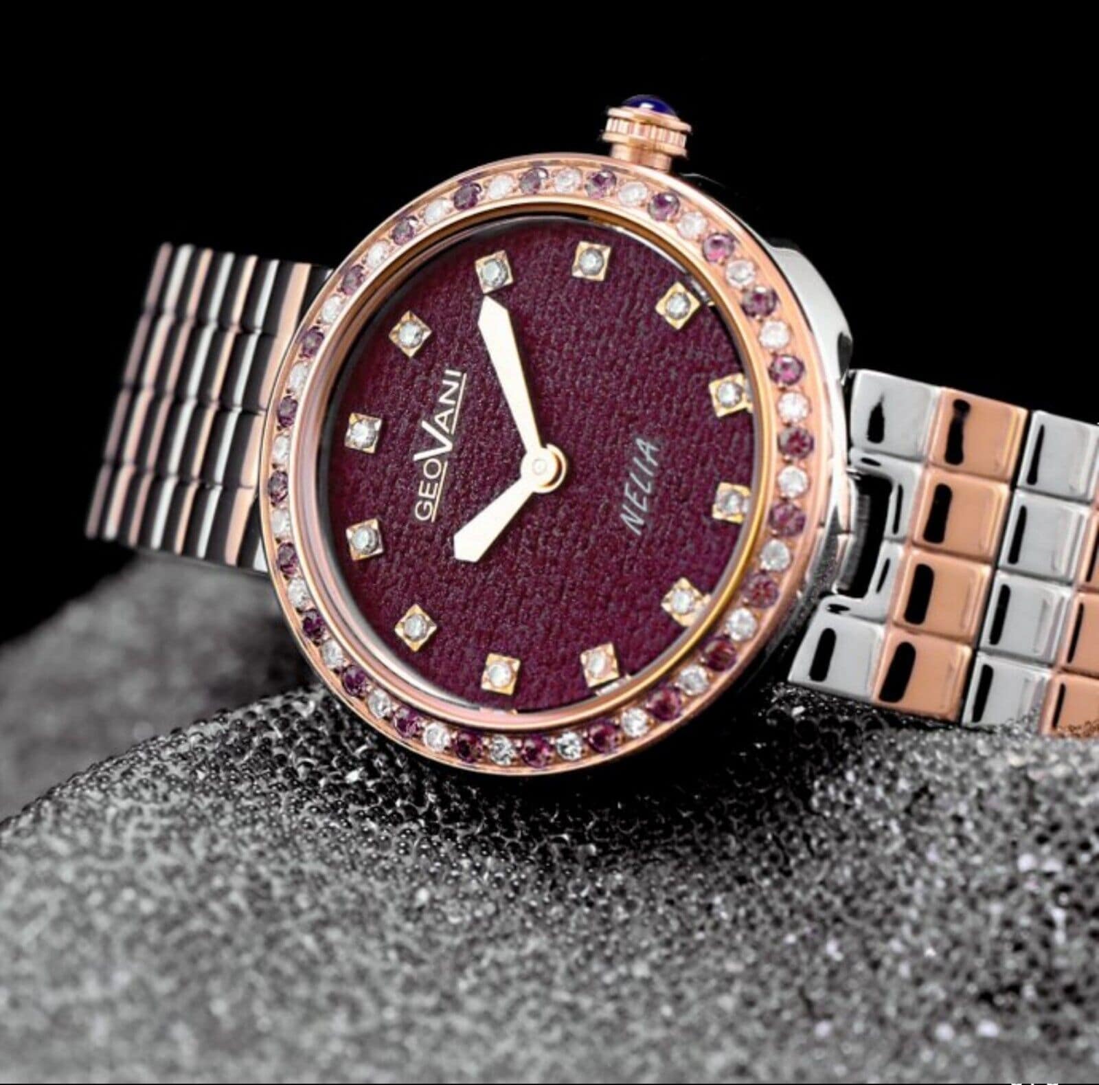 Geovani Nella • Swiss Watch • Diamonds & Red Saphire • 020ct/0.14 GOL577-SR-D-55