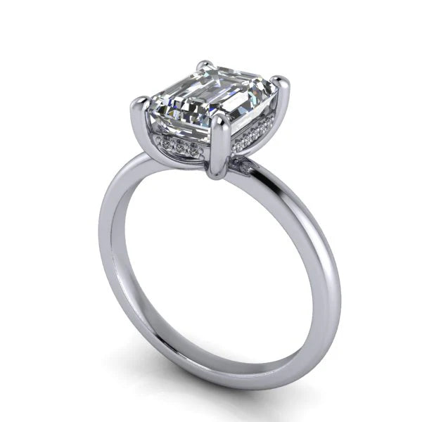 3.11 Ctw Hidden Halo Radiant Cut Lab Diamond Solitaire Engagement Ring (VS1-E)