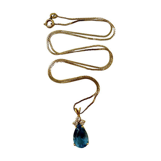 14K Gold Filled Chain Necklace with Topaz and Diamond Pendant