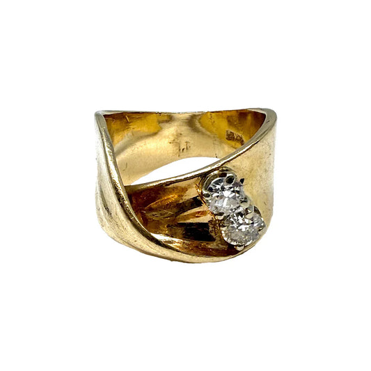 14K Gold Twisted Ring with 2 Diamonds